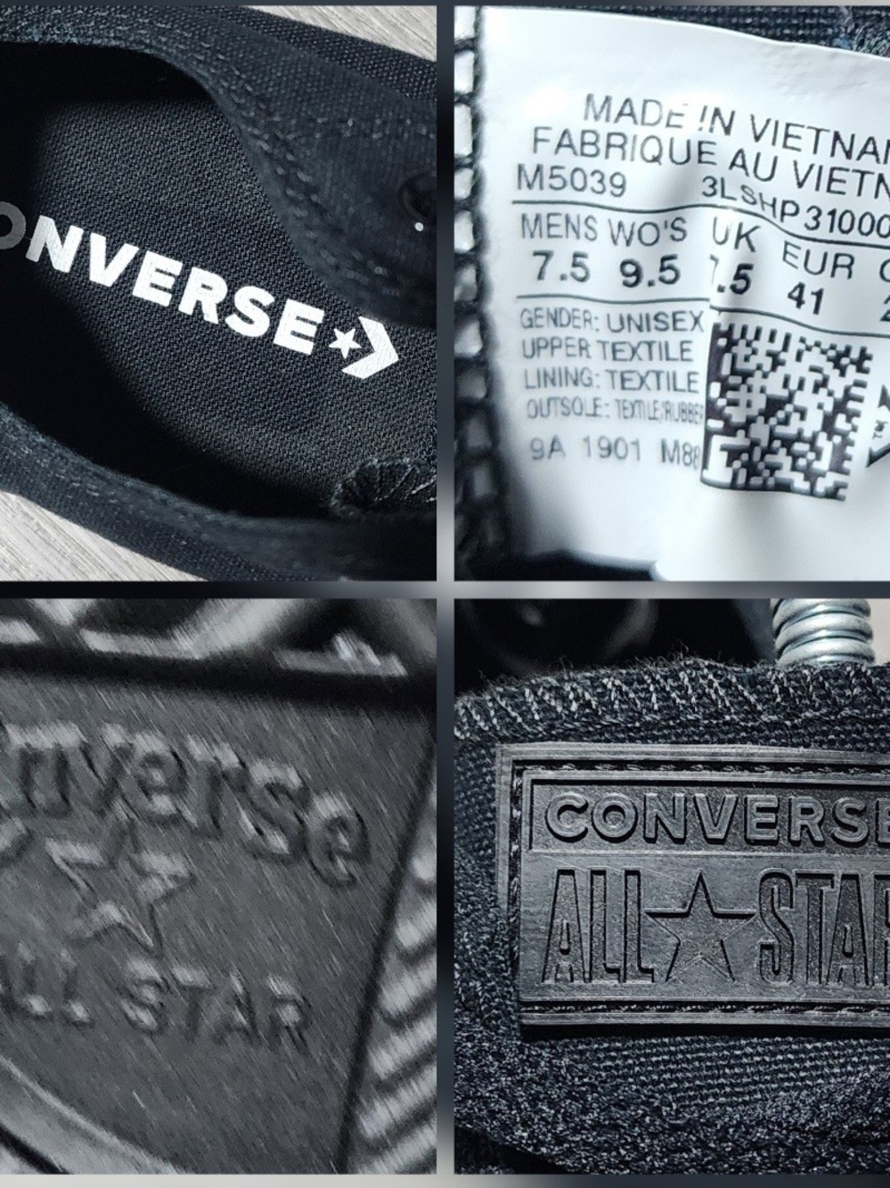 NWOB Converse Chuck Taylor All Star Black Monochrome Low Top Sneakers Womens 9.5 - Picture 8 of 8